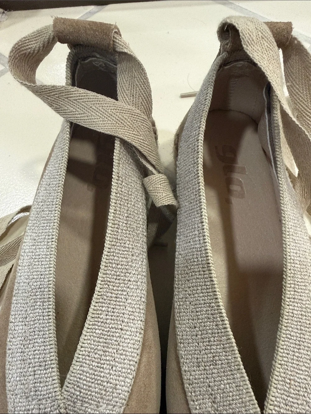 Suede Wrap Espadrille Flats in Taupe